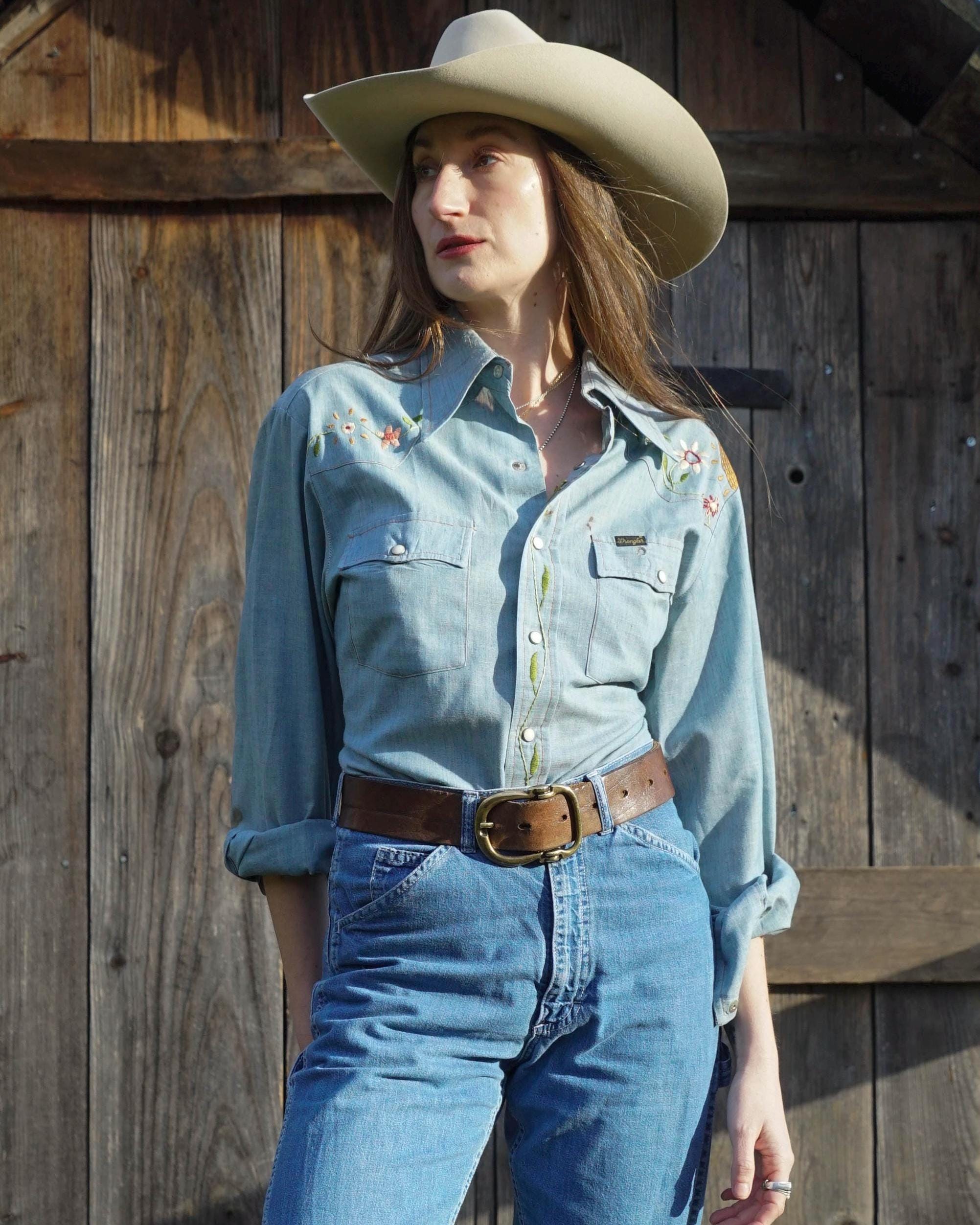Chemise western Wrangler, cow-girl à fleurs lumineuses, vintage des années 1980 - France