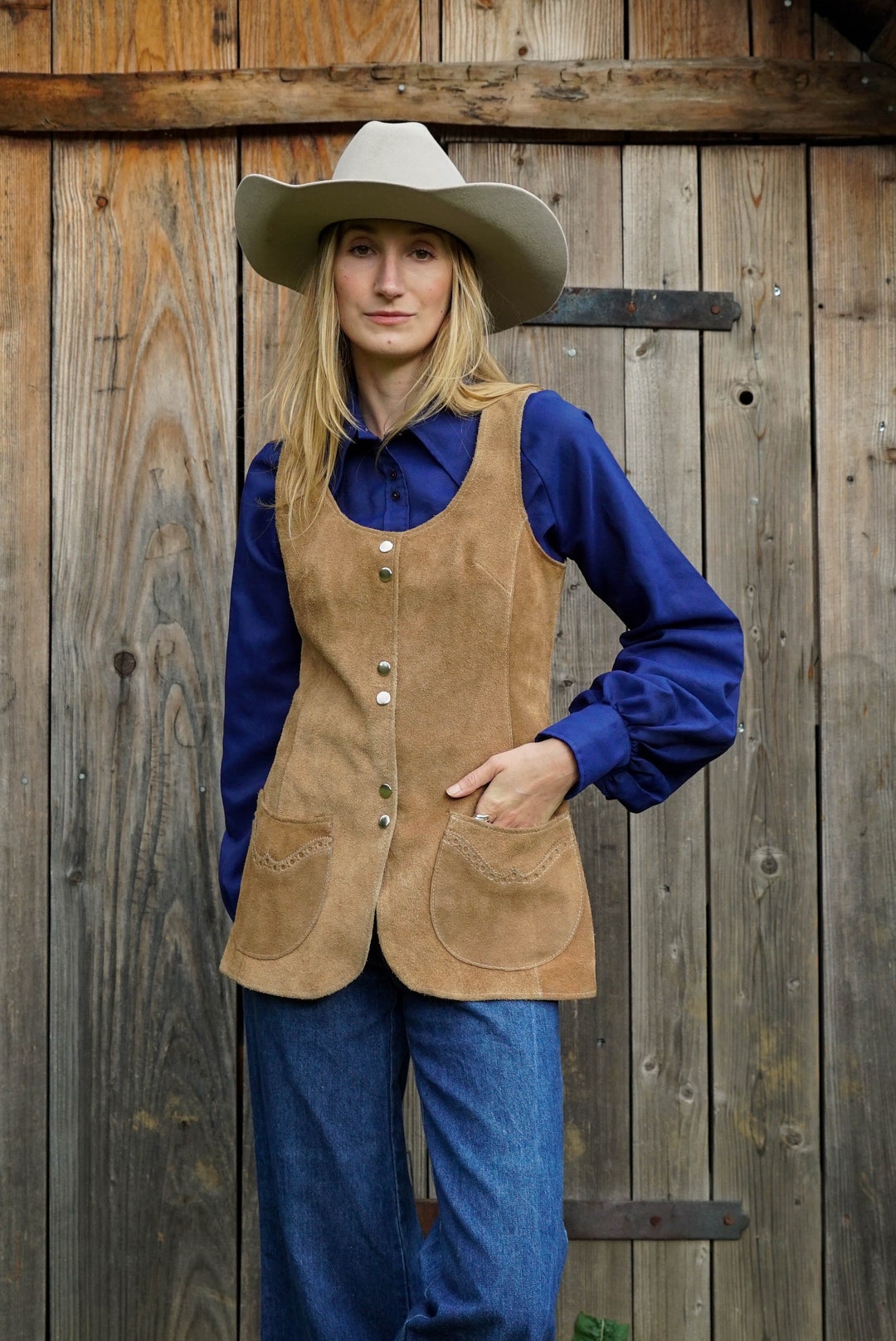 60s/70s Vintage Suede & Leathercraft Vest Suede Waistcoat Size Etsy