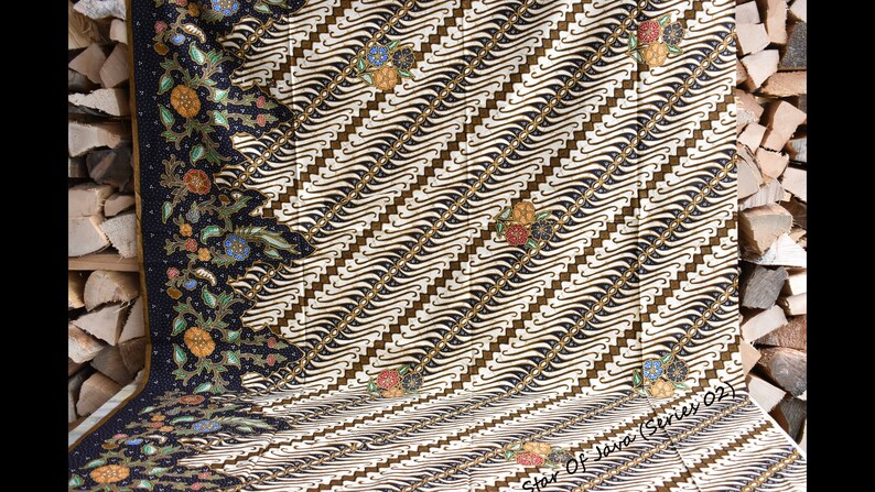 Indonesian batik fabric with wave pattern image 3