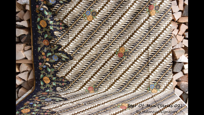 Indonesian batik fabric with wave pattern image 2