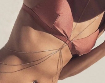 Cadena de cuerpo minimalista, joyería de cuerpo de bikini, cadena de cuerpo, cadena de cuerpo de capas, cadena de cuerpo de festival, apilable, regalo, cadena de cuerpo delicada