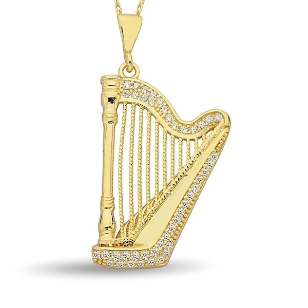 Harp Necklace, Irish Jewelry, Celtic Jewelry, Ireland Gift, Girlfriend, Celtic Knot Jewelry, Musical Instrument Necklace