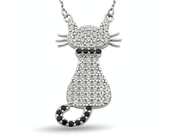 Silver Cat Necklace, Cat Jewelry, Cat Charm ,Cat Lover's Gift, gift for her, Marcasite Cat Necklace, Sterling Silver Marcasite Cat Pendant