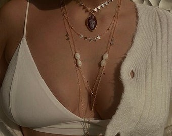 14K Gold Mother of Fatma Hand with Agate Stone Body Chain,Bikini Body Jewelry, Festival Body Chain, Minimalist Body Chain, Dainty Body Chain