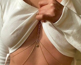 14K Gold Plated Mini Seashell Body Chain, Layering Body Chain, Bikini Body Jewelry, Festival Body Chain, Minimalist Body Chain, Body Chain