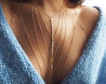 14K Gold Plated Body Chain, Layering Body Chain, Bikini Body Jewelry, Festival Body Chain, Minimalist Body Chain, Dainty Body Chain