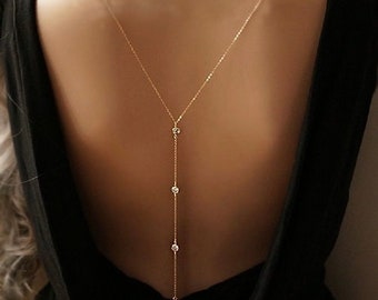 14K vergulde Swarovski stenen rugketting, lichaamssieraden, lichaamsketting, gelaagde lichaamsketting Bralette, bikini lichaamssieraden, gouden rugketting