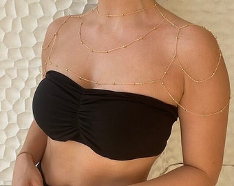 14K Gold Plated Shoulder Chain, Shoulder Body Chain, Shoulder Body Jewelry, Bikini Chain, Festival Body Chain, Minimalist Body Chain