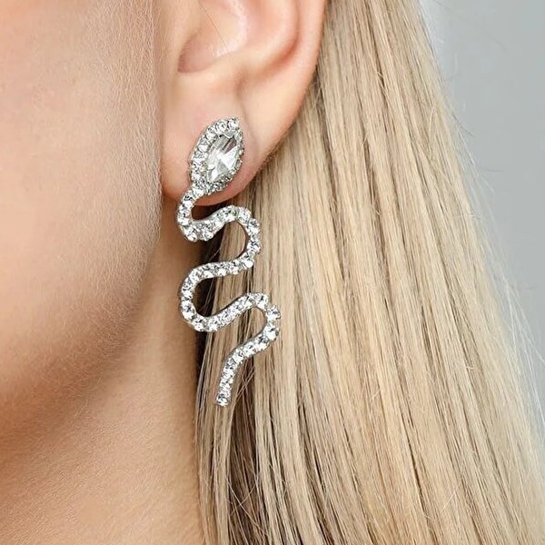 Rhinestone Snake Dangle Earring, Snake Diamond Earring, Crystal Earring, Crystal Snake Earring, Diamond Earring, Rhinestone Bride Earring