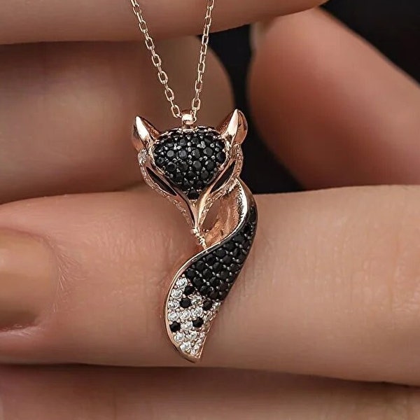 925 Sterling Silver Rose Gold Fox Necklace, Fox Charm, Fox Pendant, Animal Necklace, Animal Charm, Fox Charm Jewelry,Silver Fox Necklace