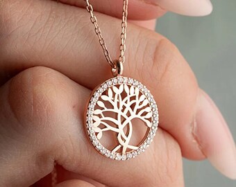 925 Sterling Silver Tree Of Life Necklace, Rose Gold Tree Of Life Necklace, Minimalist Necklace, Tree Of Life Jewelry, Tree of Life Charm