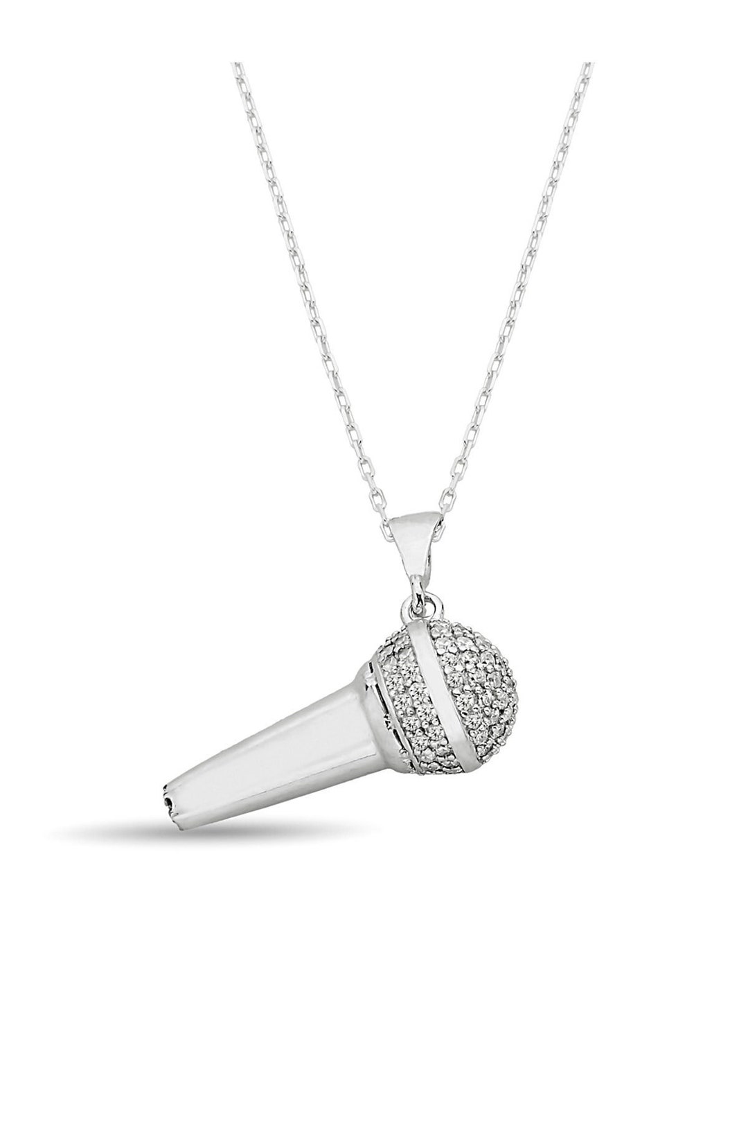 Microphone Pendant Necklace in 925K Silver Dainty Personalized Charm