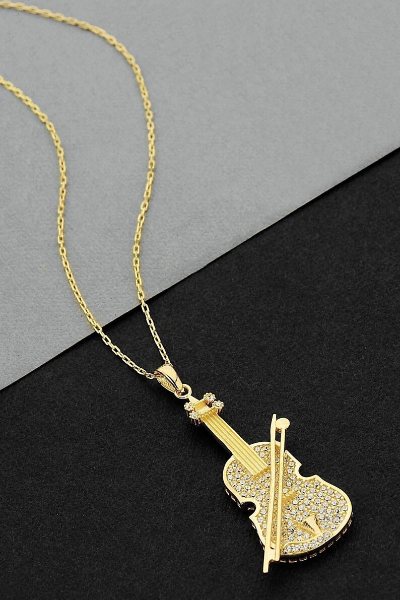 925 Sterling Silver Small Violin Necklace, Violin Jewelry, Music