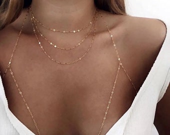 14K Gold Plated Body Chain, Layering Body Chain, Bikini Body Jewelry, Festival Body Chain, Minimalist Body Chain, Dainty Body Chain