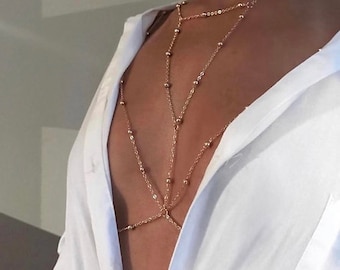 14K vergoldete Körperkette, Layering-Körperkette, Bikini-Körperschmuck, Festival-Körperkette, minimalistische Körperkette, zierliche Körperkette