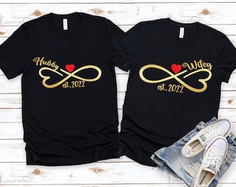 Hubby Wifey Infinity Shirts, Custom Hubby Wifey Shirts, Couples Shirts, Husband And Wife Shirts, Honeymoon Shirt, Anniversary Shirt