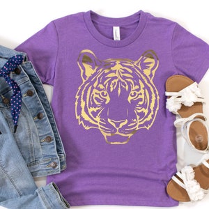 Purple and Gold Foil Tiger Shirt for Kids and Adults
