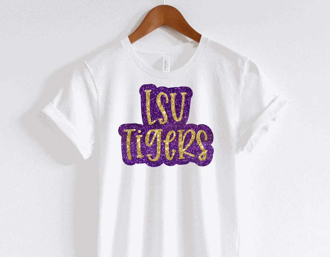 LSU Tigers Purple and Gold Glitter Outline Shirt - Etsy