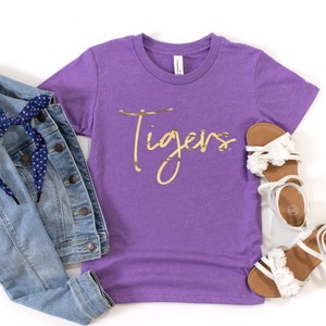 Purple and Gold Foil Tigers Shirt for Kids and Adults