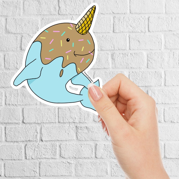 Ice Cream Narwhal Sticker, Narwhal Sticker Lover Gift, Water Bottle Decal, Journal Decals, Planner Stickers, Hand Designed, Unique Design