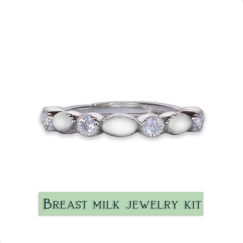 Milky Treasures Band Ring DIY Breastmilk Jewelry Making Kit | Adjustable Size 6 to 10 | Breastfeeding Keepsake | Sterling Silver  [Full KIT]