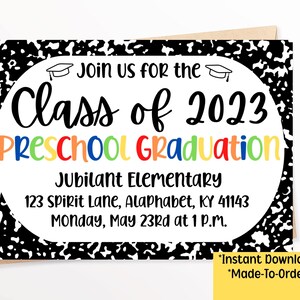 Preschool Graduation Invitation, Pre-K Graduation, Pre-K Grad, Graduation Invite, Kindergarten Graduation, Kinder Grad, Grad Announcement