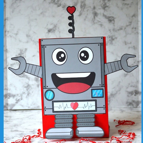 Valentine Mailbox, Valentine Box Template, DIY Valentine Box, Valentine Card Box, Printable Valentine, Robot Valentines, Boy Valentines