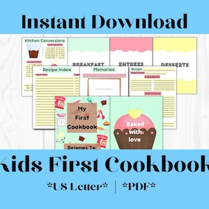Livre de recettes pour enfants, Livre de recettes imprimable pour enfants, Classeur de recettes, Cadeau de pâtisserie pour enfants, Premier livre de recettes, Modèle de recettes, Livre de recettes pour enfants, Cadeau de cuisson