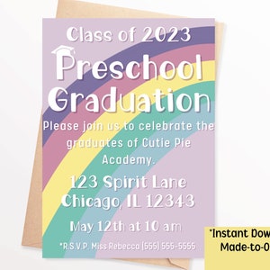 Preschool Graduation Invitation, Pre-K Grad, Kindergarten Graduation, Kinder Grad, Pre-K Graduation, Graduation Announcement, Save the Date