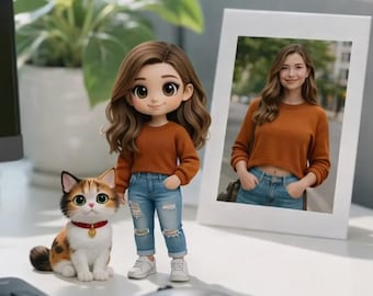 Handgemaakt 3D-beeldje van foto met huisdier, op maat gemaakt personagecadeau