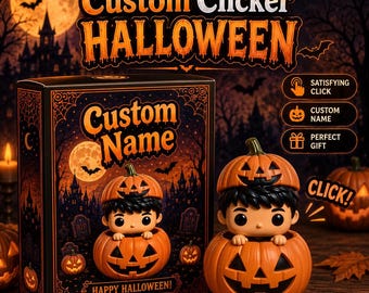 Personalized Halloween Clicker from Photo, Custom Pumpkin Mini Figure, Fidget Desk Toy, Unique Halloween Gift
