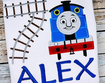 Embroidered Train Birthday Shirt , Embroidered Train Birthday Shirt , Train Party Shirt, any age, Inspired Thomas train, Boys Train Shirt