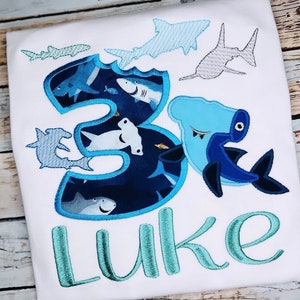 Shark Birthday Shirt, Boys Shark Birthday Shirt, Personalized Shark Shirt for Boys - 3rd Birthday, Shark Shirt , Ocean, Cute Shark Shirt