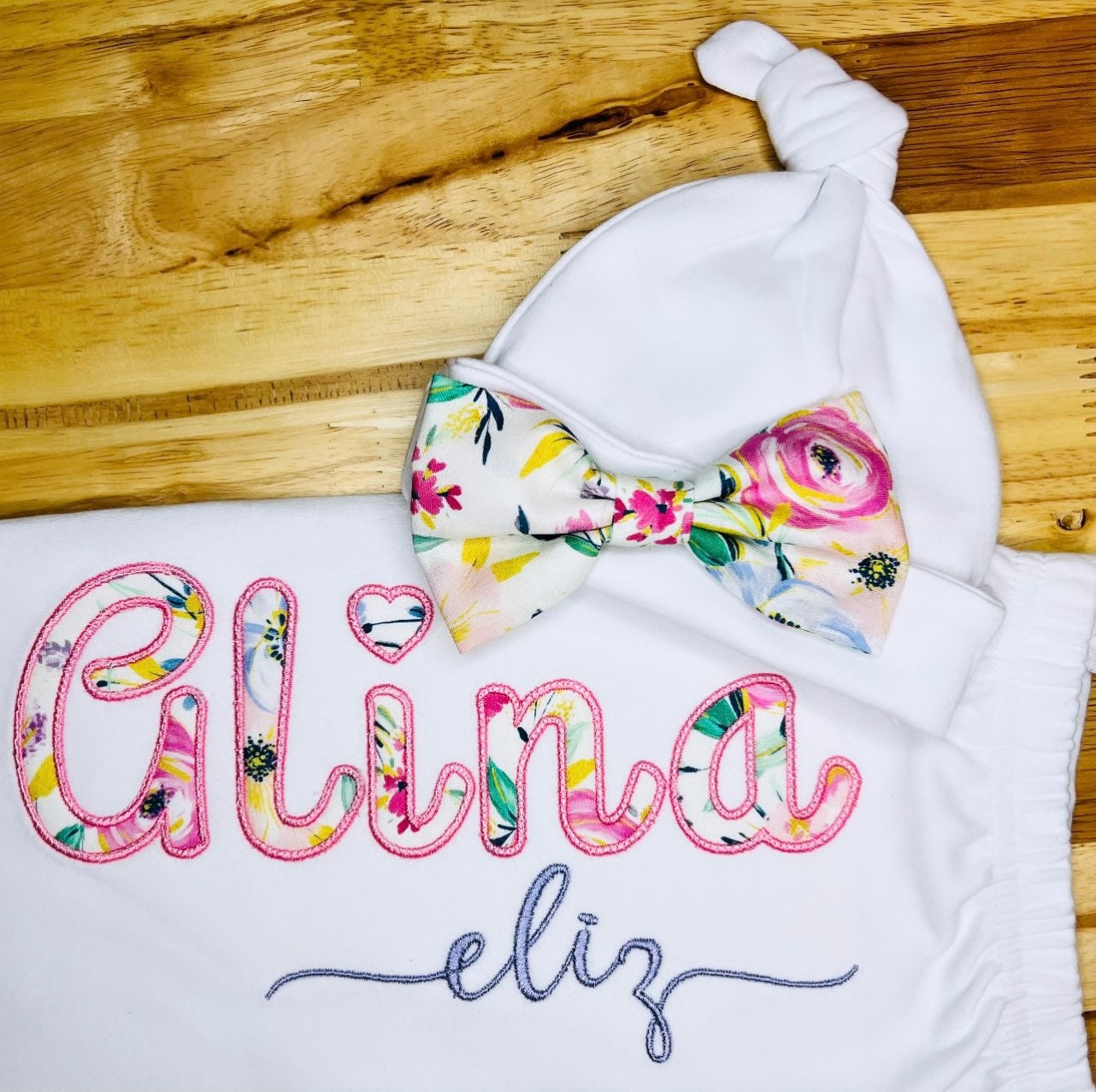 Personalized Infant Gown With Floral Appliqué Print New Baby Etsy