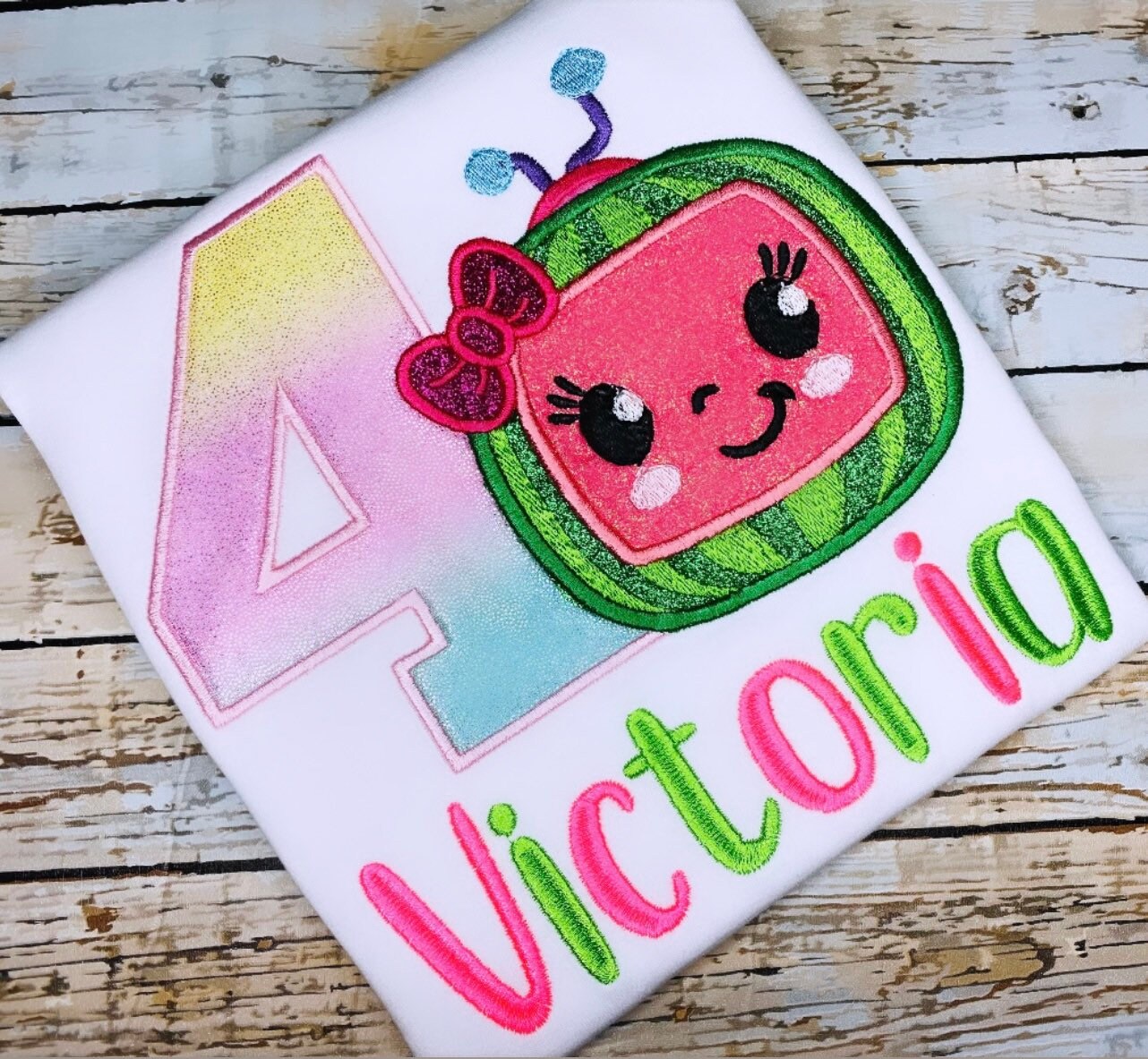 Embroidered Cocomelon Personalized Birthday T-shirt JJ Bow - Etsy