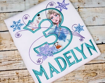 Embroidery birthday shirt, Personalized, Inspired by Frozen, Elsa Teal thread, Frozen Birthday Outfit, Frozen Birthday Shirt, Elsa, Ana