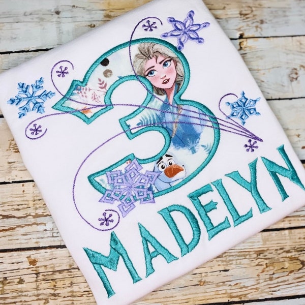 Embroidery birthday shirt, Personalized, Inspired by Frozen, Elsa Teal thread, Frozen Birthday Outfit, Frozen Birthday Shirt, Elsa, Ana