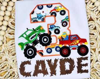 Monster Truck Shirt, Monster Truck Birthday Shirt, Monster Truck Climbing Dirt, Monster Truck, Embroidered birthday shirt. , Any Age, Green