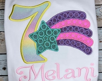 Embroidered Pop It Star, Star Birthday Shirt, Pop It T Shirt, Pop It Birthday Girl, Custom Named Any Age Custom Birthday Tee Shirt, POP IT