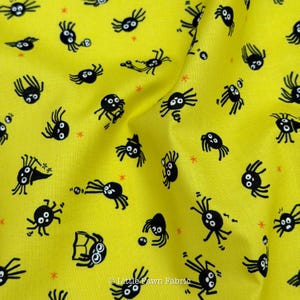 Freaky Familiars Citron Spider Fabric, Ruby Star Society RS5191 12, Halloween Spider Fabric, Yellow Quilting Cotton