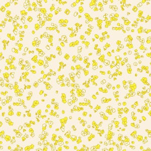 May include: A repeating pattern featuring small, irregular yellow shapes scattered across a light cream background. The shapes consist of various geometric forms, including small circles, squares, and angular polygons, creating a dense, textured visual effect.