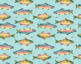 Trout – Light Blue | Kerstin Stock for Dear Stella | 100% Cotton Fabric | STELLA-DKS3334 | 44/45” Cotton | Yard, Half Yard, Quarter Yard