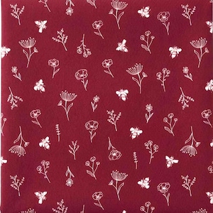 Pollinator Patch Fabric Red Floral Bee Print | Summer Homestead by Sewcial Bee Collective | Art Gallery Fabrics Cotton Fabric