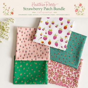 Heather Ross Strawberry Patch Fabric Bundle | 5 Fat Quarters or Half Yards Cottagecore Prints