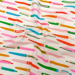 Ruby Star Society Trinketry Pens Natural Fabric | Melody Miller Retro Pen Print | Quilting Cotton Half Yard or Yard