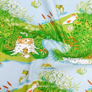 Heather Ross Frog Pond Fabric Blue | Studio Edit for Windham Fabrics | Whimsical Frog Cotton Quilt Fabric by the Yard