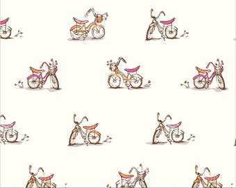 Dream Bike in White | Heather Ross Favorites | Windham Fabrics Cotton | Bicycle Fabric | Cottagecore Quilt Fabric by the Yard
