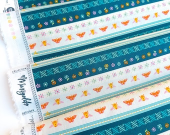 Butterfly Stripe Cotton Fabric, Flutter Bound Marigold Collection