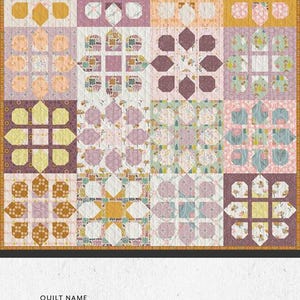 May include: A patchwork quilt titled "Bloom & Shine" with a floral pattern in shades of yellow, pink, purple, and green. The quilt measures 36 x 45 inches. Designed by Christina Lee of Sweet Potato Quilts.