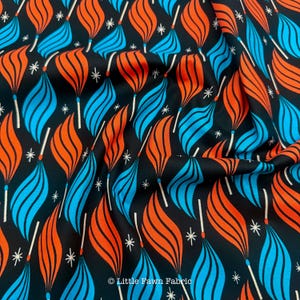Ruby Star Society Trinketry Lit Black Fabric | Melody Miller Retro Match Flame Print | Quilting Cotton Half Yard or Yard